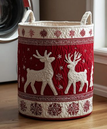 Reindeer Wonder Quilted Laundry Hamper — Holiday-Themed Collapsible Storage Basket With Durable Handles, Liner & Charming Reindeer Print