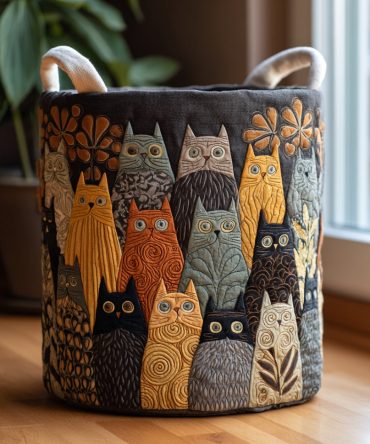 Relaxing Cats Quilted Laundry Hamper — Cute Cat Print Collapsible Fabric Basket For Bedroom, Kid’S Room & Pet Lovers