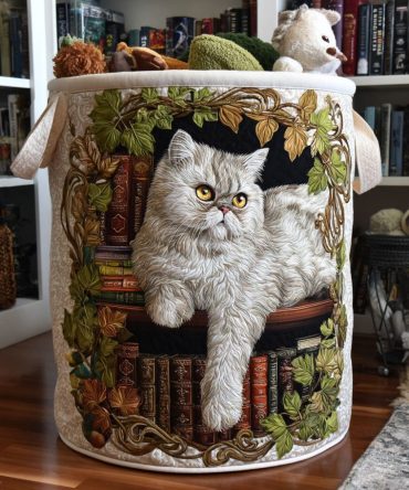 Resting Paws Quilted Laundry Hamper - Paw Print Fabric Basket With Reinforced Handles, Washable Laundry Storage For Pet Owners & Kids
