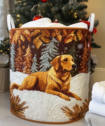 Charming Quilted Laundry Bin - Retriever Charm Patterned Fabric Organizer, Foldable Home Storage Basket, Durable & Pet-Friendly Style