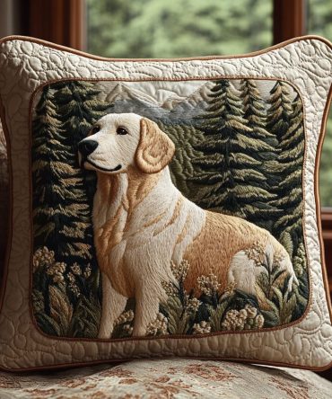Retriever Love Quilted Pillow Cover — Heartfelt Dog Motif Decorative Pillowcase For Cozy, Pet-Loving Homes