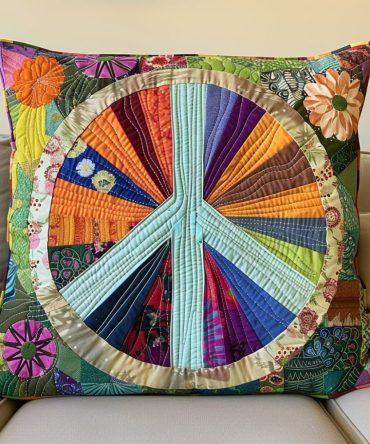 Retro Peace Sign Quilted Pillow Cover — Vintage-Inspired Throw Pillow Case With Iconic Peace Design, Textured Cotton-Blend For Bold Décor