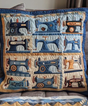 Retro Sewing Machine Quilted Pillow Cover — Mid-Century Craft-Inspired Design With Textured Stitching, Stylish Accent For Living Rooms & Studios
