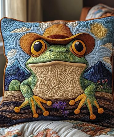 Ribbit Rodeo Quilted Pillow Cover — Fun Western Frog Accent For Kids’ Rooms, Playrooms & Quirky Living Spaces
