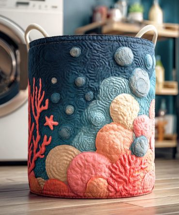 Rising Tide Quilted Laundry Hamper – Nautical Collapsible Fabric Laundry Basket With Handles For Coastal Bedroom, Bathroom & Dorm Storage