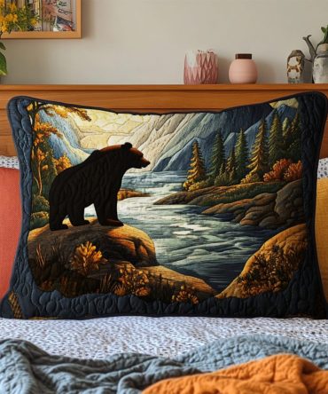 River Bear Serenity Quilted Pillowcase — Tranquil Nature-Themed Accent Cover For Bedrooms, Cabins & Cozy Living Spaces