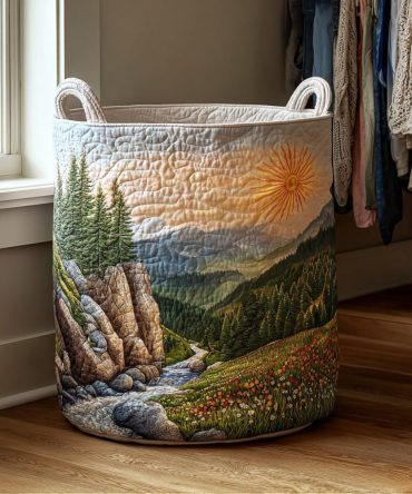 River Dawn Quilted Laundry Hamper – Water-Resistant Fabric Basket, Spacious Foldable Clothes Organizer With Comfortable Handles