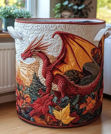 River Dragon Quilted Laundry Hamper — Bold Patterned Fabric Basket With Handles, Foldable Organizer For Home & Dorm Rooms