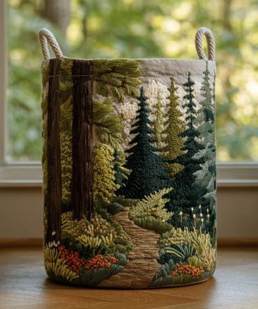 River Edge Quilted Laundry Hamper — Nature-Inspired Fabric Basket, Foldable & Lightweight With Reinforced Handles For Reliable Laundry Storage