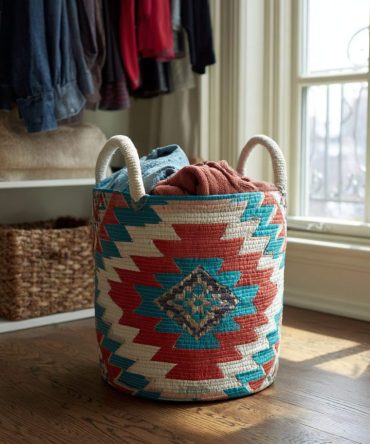River Flame Quilted Storage & Laundry Basket — Foldable Decorative Hamper With Handles For Modern Home, Apartment & Dorm Rooms
