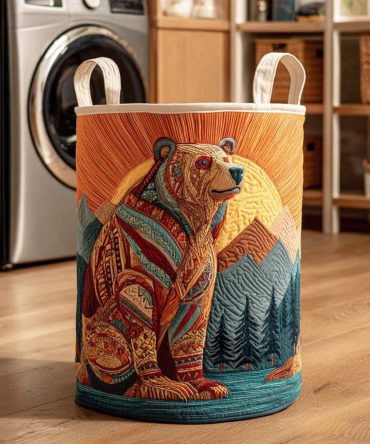 Roaring Hunter Quilted Hamper — Rugged Foldable Laundry Basket With Bold Wildlife Print, Sturdy Handles & Spacious Capacity