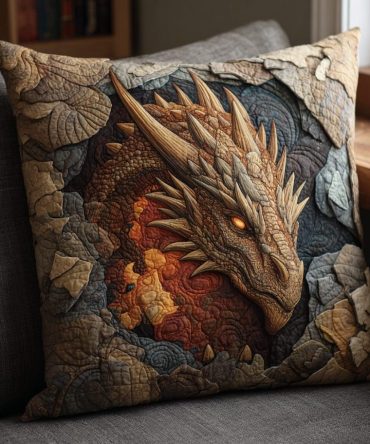 Rock Beast Quilted Throw Pillow Cover , Bold Animal Print & Grunge Accent Pillowcase – Durable, Quilted Texture For Living Room (Square)