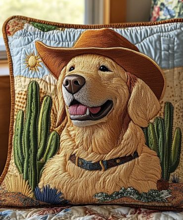 Rodeo Pup Quilted Accent Pillow Cover — Playful Western Puppy Motif Decorative Pillowcase For Rustic & Farmhouse Rooms