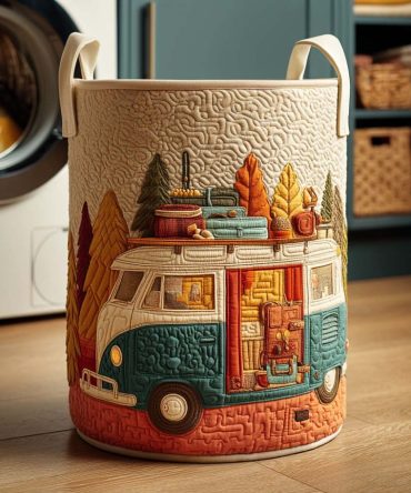 Rolling Pines Quilted Fabric Hamper - Foldable Pine Tree Design Laundry Basket For Cabin, Closet & Laundry Room, Durable