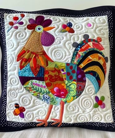 Rooster Reverie Quilted Pillow Cover — Bold Rooster Decorative Throw Pillowcase For Rustic, Farmhouse & Country Living Room Accents