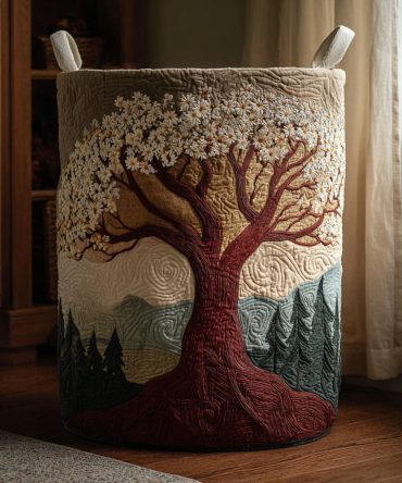 Rooted Glow Quilted Laundry Hamper - Decorative Collapsible Fabric Storage Basket With Handles For Home & Nursery Organization