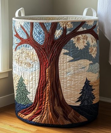 Rooted Light Quilted Laundry Hamper — Earthy Botanical Foldable Storage Basket, Large Cotton Organizer With Sturdy Handles & Easy-Clean Liner