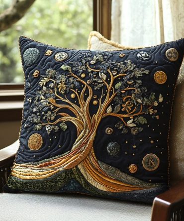 Roots Of Peace Quilted Decorative Pillow Cover — Grounded Botanical Design, Textured Quilting, Soft Cotton-Blend For Serene Spaces
