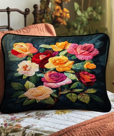 Rose Elegance Quilted Pillowcase — Romantic Rose Pattern Decorative Pillow Cover, Vintage Floral Accent For Bed, Sofa & Boudoir, Soft Touch