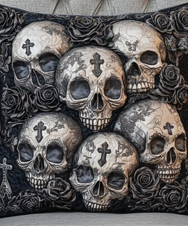 Rose Reaper Quilted Decorative Pillow Cover — Dark Floral Reaper Print Pillow Sham For Moody Bedrooms, Gothic Living Spaces & Bold Statement Decor