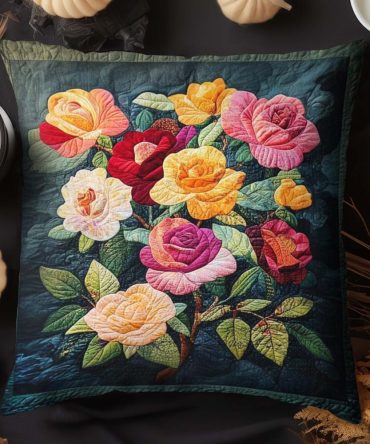 Rose Elegance Quilted Decorative Pillow Cover – Classic Rose Floral Cushion Case For Refined Bedroom & Living Room Styling (Soft, Machine-Washable)