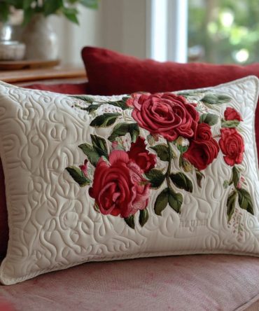 Rose Garden Hearts Quilted Pillowcase — Romantic Floral & Heart Motif, Soft Cotton Blend, Decorative Shams For Vintage & Shabby Chic Bedrooms