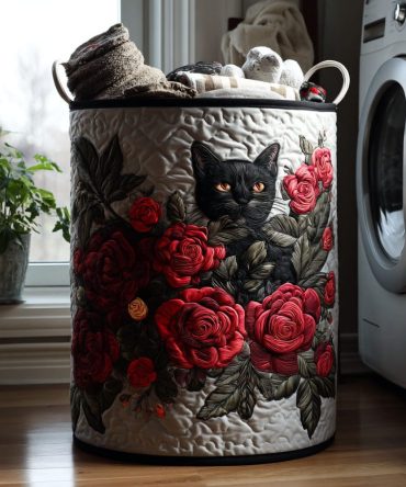 Charming Rose Garden Quilted Laundry Hamper - Floral Fabric Basket, Foldable Durable Home Organizer For Bedroom & Bath