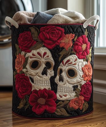 Stylish Rose Skull Quilted Laundry Hamper – Foldable Large Decorative Laundry Basket For Bedroom, Dorm & Gift