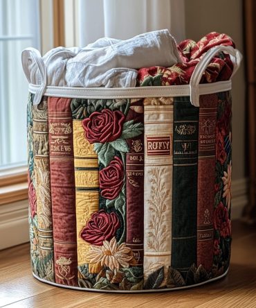 Rosewood Tales Quilted Laundry Hamper — Elegant Botanical Print Fabric Basket, Foldable Clothes Storage With Reinforced Base & Handles
