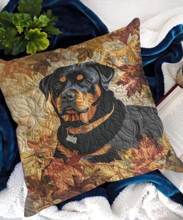 Rottweiler Autumn Breeze Quilted Pillow Cover — Warm Fall Dog Motif Cotton-Blend Throw Pillowcase For Sofa, Bed & Pet-Friendly Homes