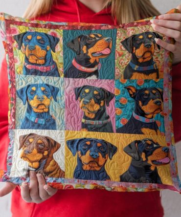 Rottweiler Floral Quilted Pillow Cover — Vibrant Botanical Dog Print, Cotton-Blend Pillowcase For Home & Pet Spaces, Machine Washable