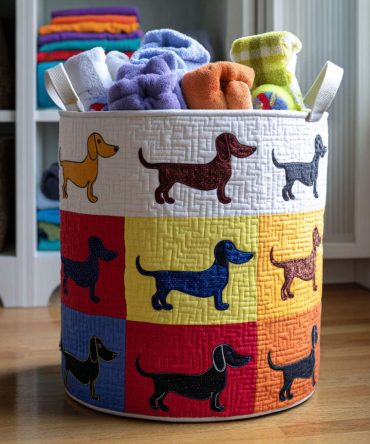 Rows Of Joy Quilted Laundry Hamper — Modern Patterned Fabric Laundry Basket With Reinforced Handles For Stylish Home Organization