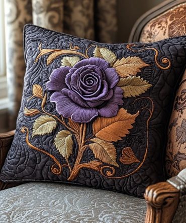Royal Blossom Quilted Pillow Cover - Regal Floral Velvet Accent Throw Case For Luxury Bedroom & Elegant Decor