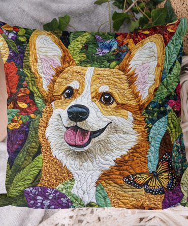 Royal Corgi Charm Quilted Decorative Pillow Cover — Regal Dog Motif Accent Cushion Case For Stylish Living Rooms, Durable & Soft Finish