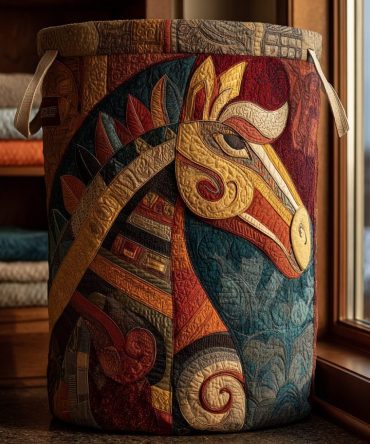 Luxurious Royal Horse Quilted Laundry Hamper – Collapsible Large-Capacity Fabric Basket With Sturdy Handles & Equestrian Print For Home