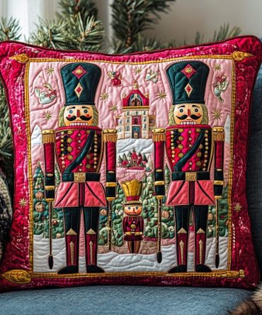 Regal Nutcracker Quilted Pillow Cover — Luxury Holiday Decorative Throw Case With Festive Red & Gold Accents For Living Room
