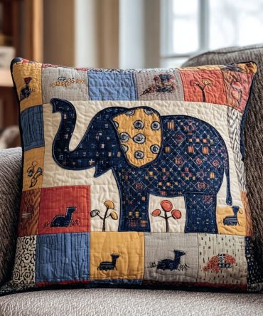 Royal Pachyderm Quilted Decorative Pillow Cover — Luxurious Elephant Design, Soft Quilting For Elegant Texture, Easy-Care Accent Cushion Case