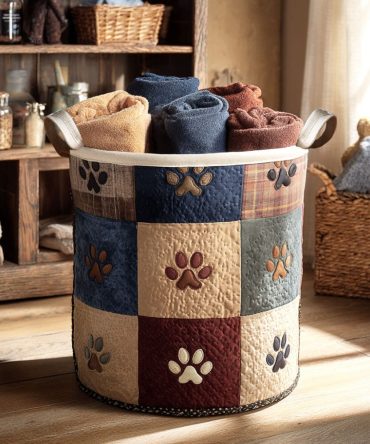 Rusted Trail Paws Quilted Laundry Hamper — Earthy Trail-Inspired Fabric Basket, Durable Collapsible Organizer For Cabin & Home Use