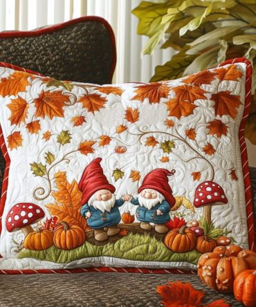Rustic Gnome Quilted Accent Pillow Cover — Premium Farmhouse Throw Pillow Sham For Cozy Bedroom & Living Room Decor