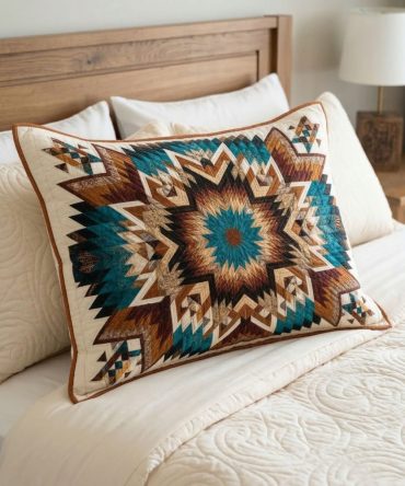 Rustic Starline Quilted Pillow Cover – Country Chic Decorative Pillowcase With Star Motif, Durable Cotton, Easy Care