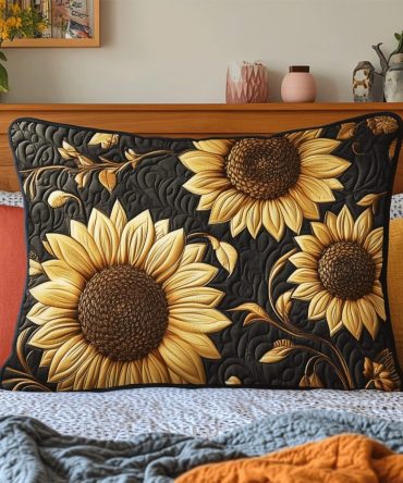 Rustic Sunflower Quilted Pillow Cover — Warm Country Floral Sham, Textured Cotton-Blend Decorative Pillowcase For Cozy Farmhouse Styling