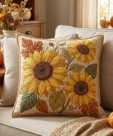 Rustic Sunflowers Quilted Pillow Cover — Country Sunflower Decorative Throw For Farmhouse, Porch & Cozy Living Spaces, Durable And Washable