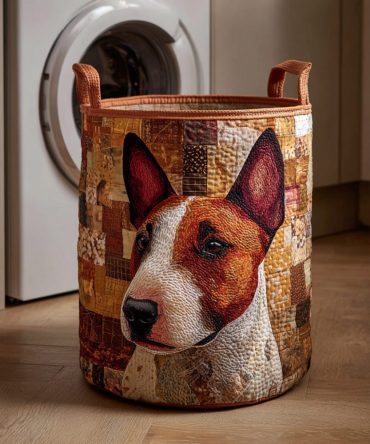 Rustic Bull Terrier Quilted Laundry Hamper — Country-Inspired Foldable Storage Basket For Cozy Farmhouse Bedrooms & Homes