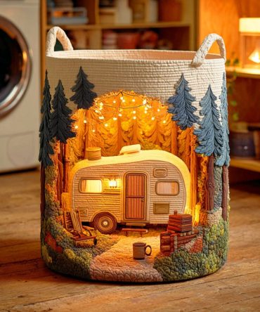 Rustic Camper Quilted Laundry Organizer – Collapsible Canvas-Style Hamper, Durable Stitching, Lightweight For Travel & Home Use