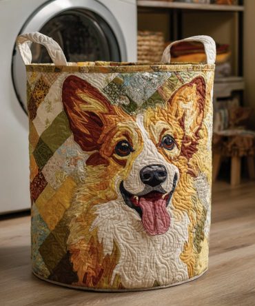 Rustic Corgi Quilted Hamper — Country-Style Corgi Laundry Basket, Quilted Fabric Storage With Sturdy Base, Ideal For Cozy Homes
