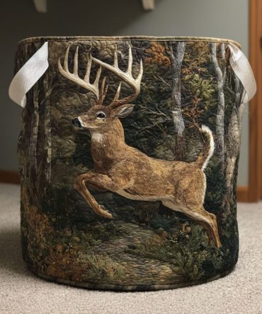 Rustic Deer Quilted Laundry Basket — Country-Style Storage Hamper For Cozy Bedrooms, Nurseries & Cabins