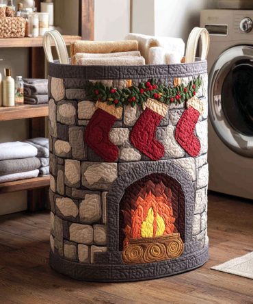 Rustic Ember Quilted Laundry Hamper - Warm Washable Fabric Basket With Handles For Home, Cabin & Seasonal Storage