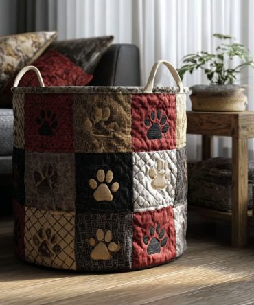 Rustic Fur Sanctuary Quilted Laundry Hamper — Cozy Fur Motif, Foldable Padded Fabric Basket With Handles & Machine-Washable Liner