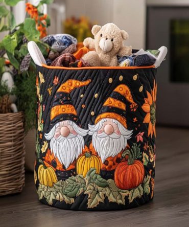 Rustic Gnome Mood Quilted Laundry Hamper – Charming Gnome-Themed Decorative Laundry Basket, Spacious Collapsible Hamper With Handles