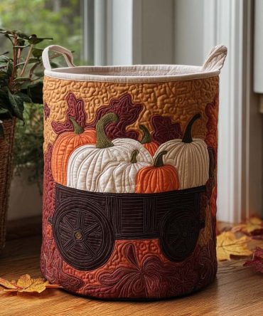 Rustic Gourd Quilted Laundry Hamper — Earthy Cotton Basket With Handles, Collapsible Farmhouse Storage For Clothes & Decor